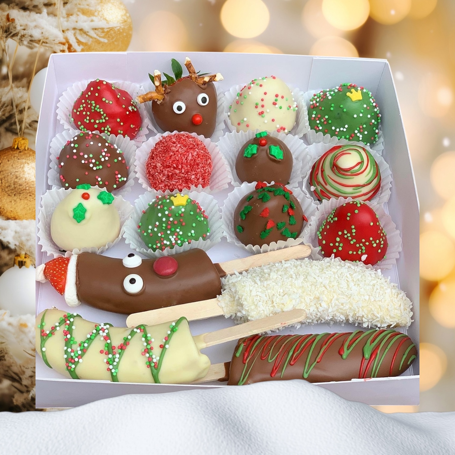 Bonboniéra XL - Vianoce červený sobík s banánmi