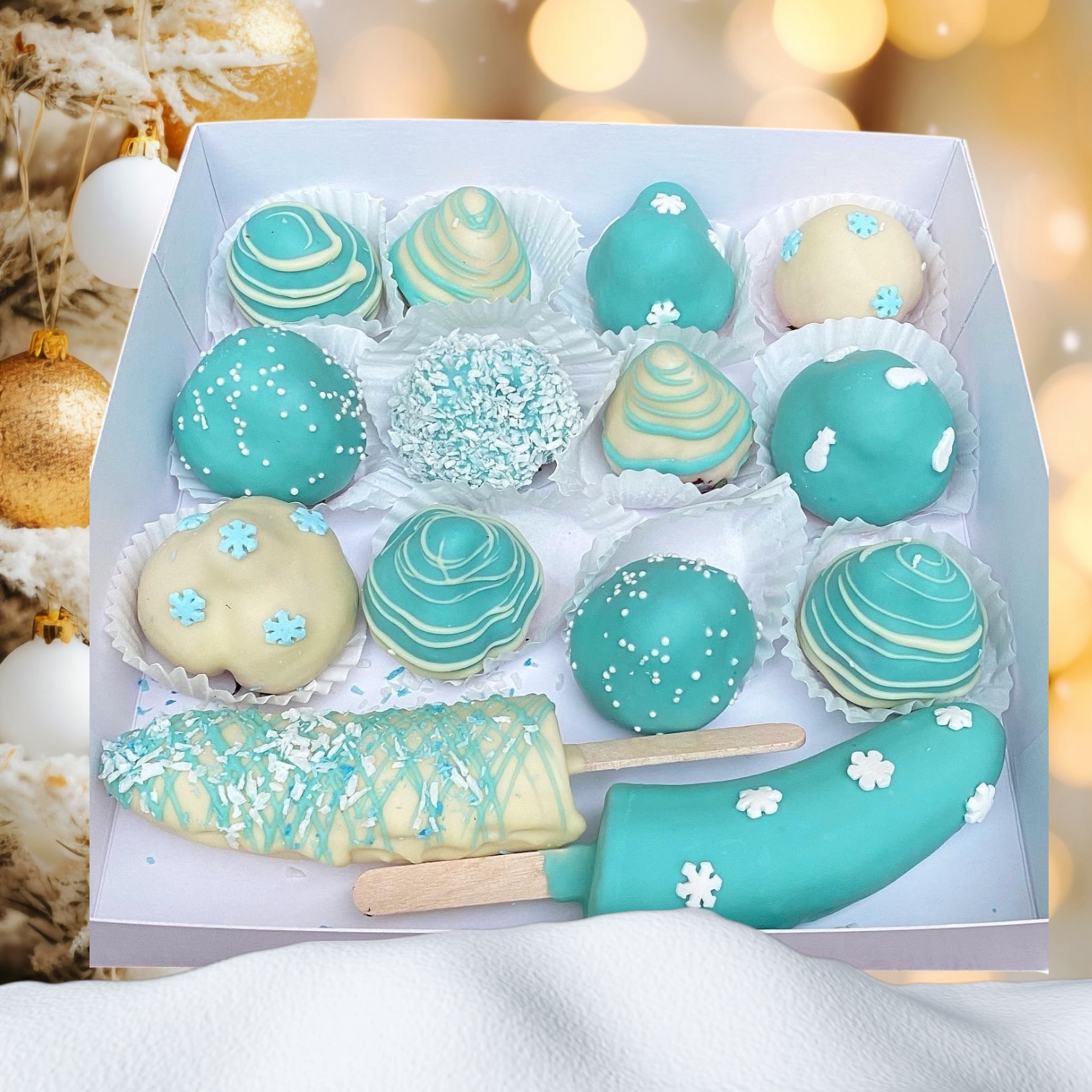 Bonboniéra XL - Vianoce modrá vločka s 2 banánmi